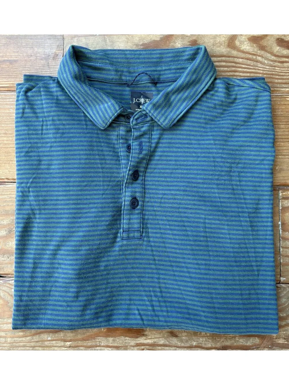 J.Crew Men's XL Performance Polo Classic Fit COOLMAX Blue Green Striped